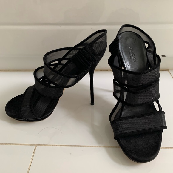 Gucci Black Suede and Mesh Betty Slingback Sandal Size 38 - Picture 2 of 5